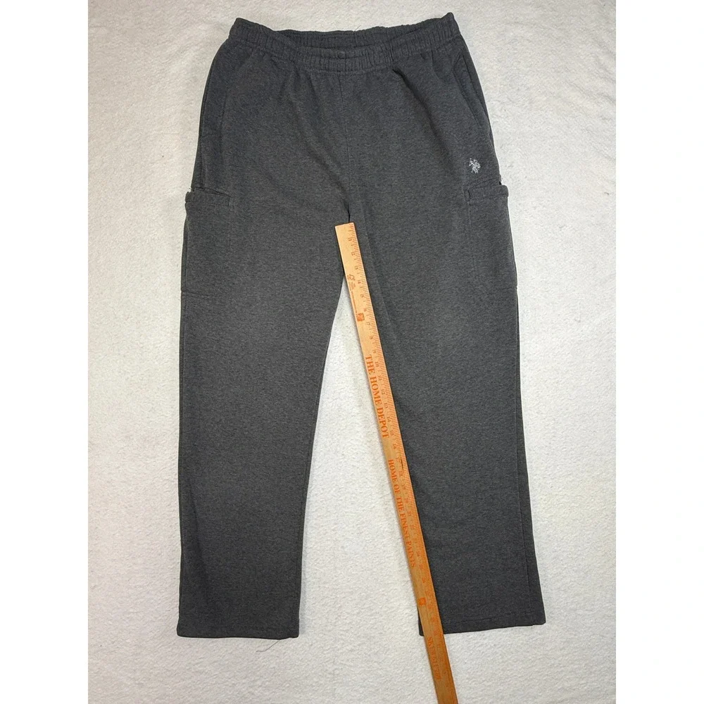 US Polo Assn Mens XL Charcoal Gray Fleece Cargo Sweatpants Lounge Pants 100301